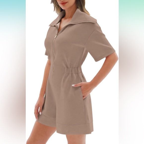 Casual Gray Zip-Up Romper - Picture 3 of 5
